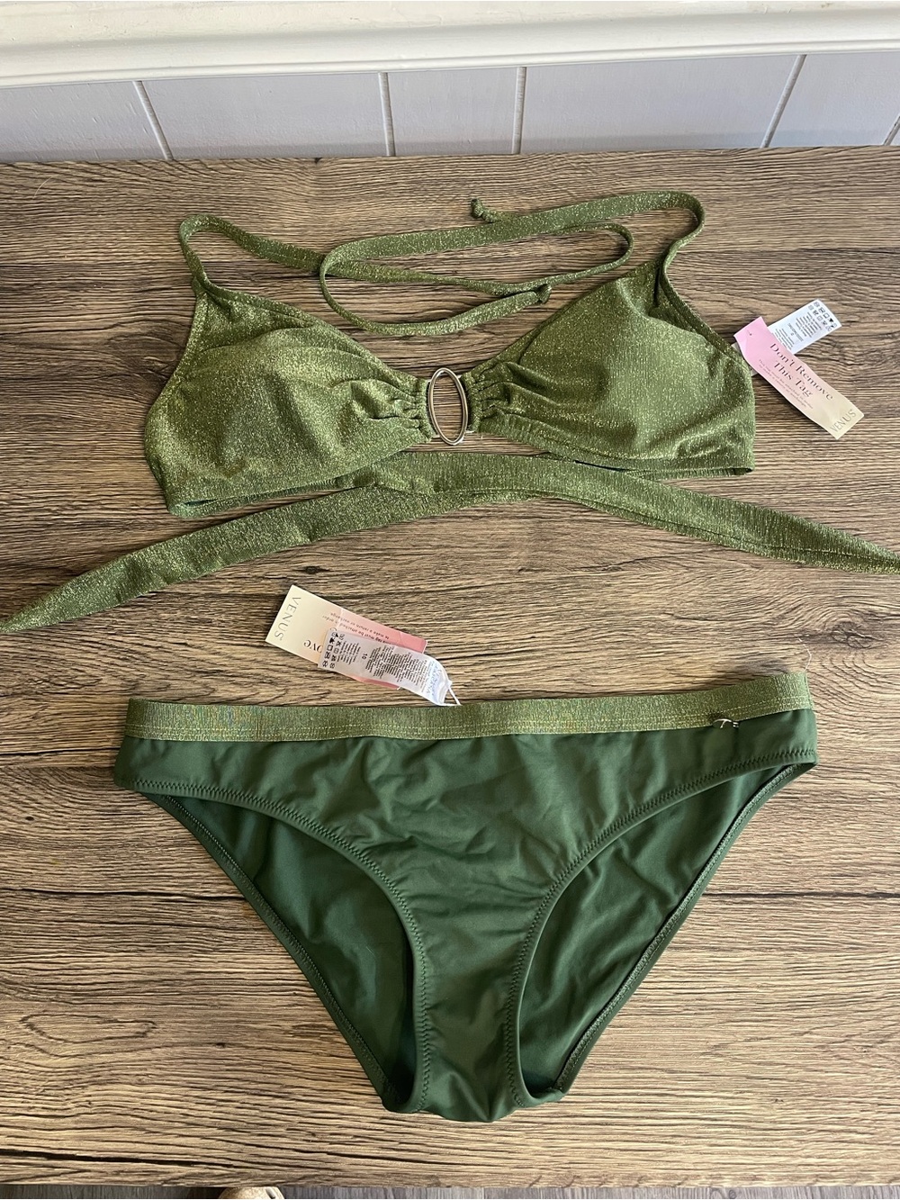 Venus x Lascana Olive Green Shimmery Bikini Top